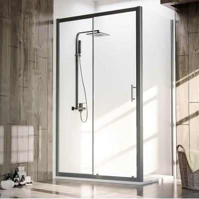 Душевой угол Veconi Rovigo RV-072B, 1100х700х1900 черный, стекло прозрачное