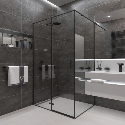 Душевой угол Veconi Rovigo RV-073B, 1200х800х1950 черный, стекло прозрачное