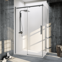 Душевой угол Veconi Rovigo RV-070GR, 1400х800х1950, брашированный графит, стекло прозрачное