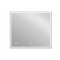 Зеркало для ванной LED 011 design 100x80 с подсветкой часы металл. рамка прямоугольное