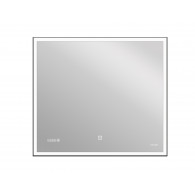 Зеркало для ванной LED 011 design 80x70 с подсветкой часы металл. рамка прямоугольное